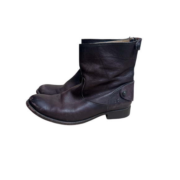 FRYE Brown Leather Button Back Zip Short Ankle Bootie Brown 8.5 B - Picture 6 of 16